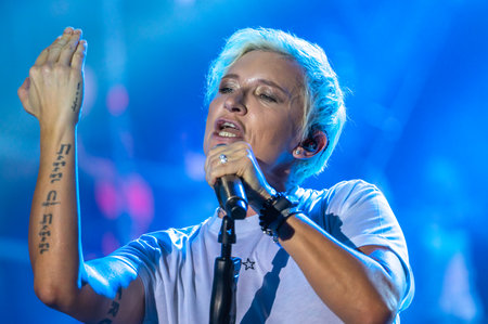 Green Island, Lipetsk, Russia 06-27-2021 concert of Diana Arbenina and rock group Nochnye Snaipery on the stage of Fox Rock Festのeditorial素材