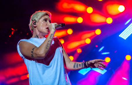 Green Island, Lipetsk, Russia 06-27-2021 concert of Diana Arbenina and rock group Nochnye Snaipery on the stage of Fox Rock Festのeditorial素材