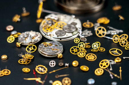 wrist watches, clockworks, composition of parts of the clock mechanism.