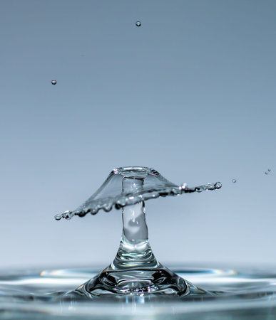 Water drops form mesmerizing transparent sculptures in the form of a mushroom or umbrella when...