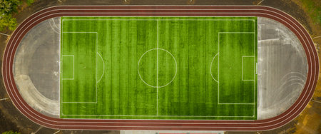 Aerial photography of a football field without people using a quadcopter