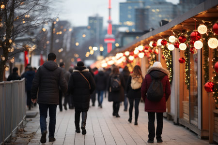 Captivating Christmas Market with Exuberant Festivities in the Heart of a Bustling Cityscapeの素材
