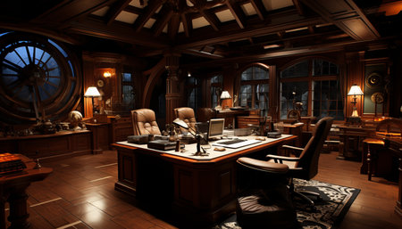 Luxurious Classical Office with Cozy Ambience, Elegant Furniture, and Warm Lightingの素材