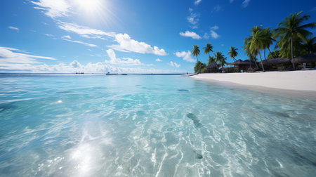 Beautiful summer beach with blue sky and palm treesの素材
