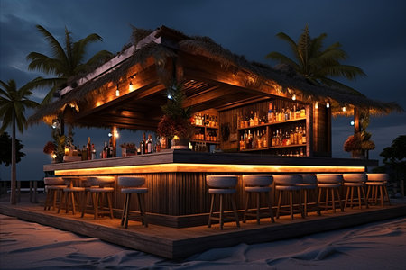 Tranquil Beach Bar with Refreshing Cocktail on a Tropical Islandの素材