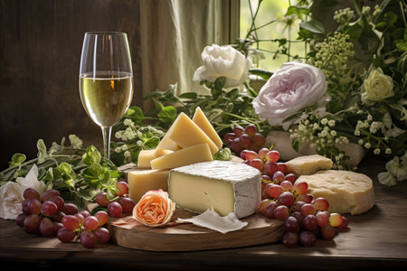 Italian Gourmet Delights. Parmigiano Reggiano, Parma Ham, and Prosecco in a Captivating Still Lifeの素材