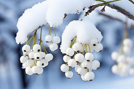 Beautiful Contrast of Delicate Blossoms Peeking Through a Blanket of Pure White Snowの素材