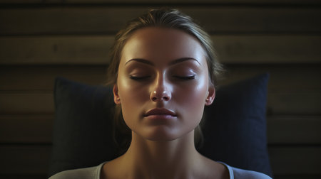 Luxurious Spa Treatment. Serene Portrait of a Beautiful Young Woman Relaxing and Rejuvenatingの素材