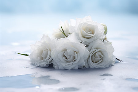 Bouquet of white roses in the snowの素材