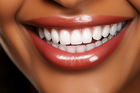 A beautiful female smile with even and beautiful teethの素材