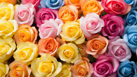 Lively Rose Cluster on Expansive Background with Ample Space for Text Integrationの素材