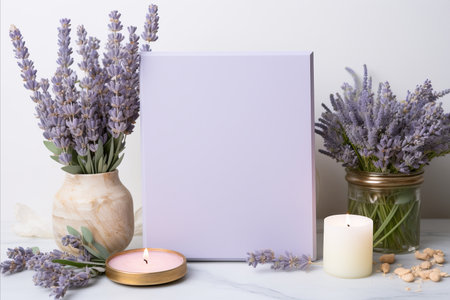 empty white frame against a backdrop of lavenderの素材
