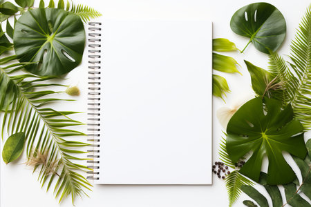 Empty White Frame with Green Leafy Background Providing Space for Text or Contentの素材