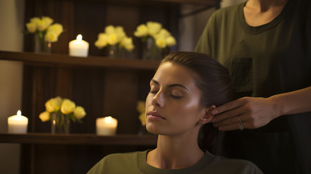Exquisite Image Showcasing the Intricacies of Facial Massage for Relaxation and Rejuvenationの素材