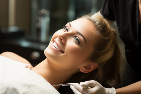 Beautiful Young Woman Relaxing and Enjoying Spa Treatments, Portrait of Beauty and Tranquilityの素材