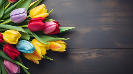 Vibrant and Colorful Tulip Group Featured on Clean Solid Background for Effective Text Placementの素材
