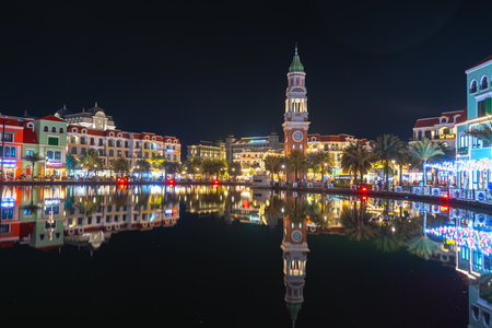 Kienxiang Province, Vietnam - February 2, 2024 Night GrandWorld Phu Quoc. This is a famous entertainment complex on Phu Quoc Island, Kienjiang Provinceのeditorial素材