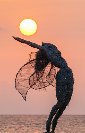 Phu Quoc, Vietnam 04.02.2024 Angel statue in Sunset Sonato Beach Club at Phu Quoc island Vietnamのeditorial素材