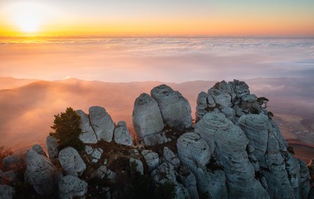 Dawn on Mount Demerdzhi in Crimeaの写真素材