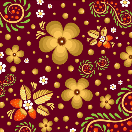 Pattern with golden flowers and berriesの写真素材