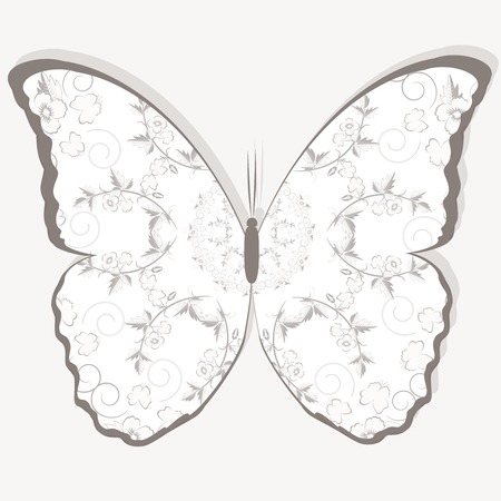 Vector template for folder, brochure, business card and birthday invitation with butterfly and blooming flowersのイラスト素材