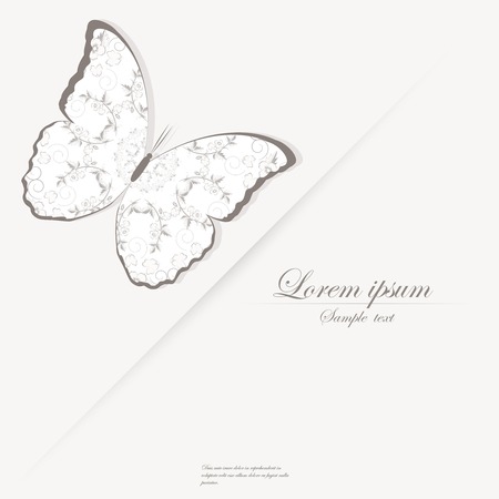 Vector template for folder, brochure, business card and birthday invitation with butterfly and blooming flowersのイラスト素材