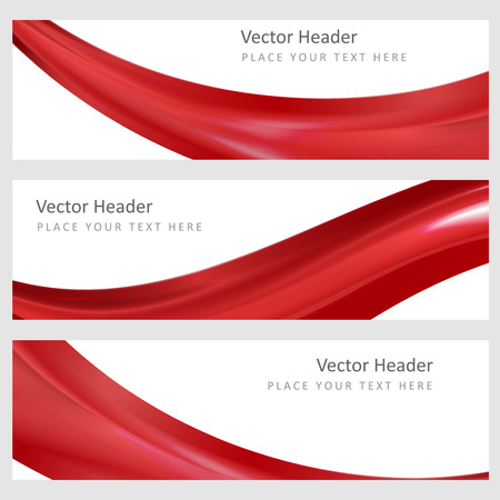 Set abstract banners with smooth shiny red wavesのイラスト素材