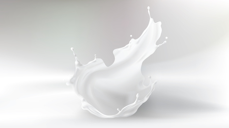 Milk splash crown shape isolated on white gray blurred background. Design element for advertising and packaging of natural dairy products or cosmeticsのイラスト素材