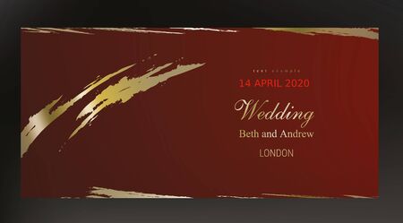 Golden paint smear on dark red background realistic vector. Beautiful vintage black gold design for wedding ceremony invitation card, holiday or Christmas sale banner and birthday congratulationのイラスト素材