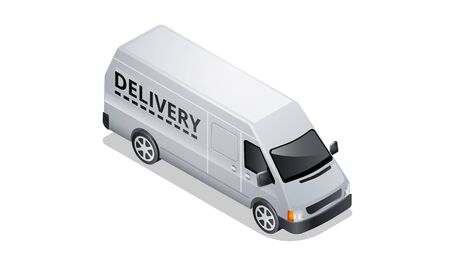 Isometric car icon isolated on white background. Vehicles for freight and passenger transportation, white mini van with shadow and highlightsのイラスト素材