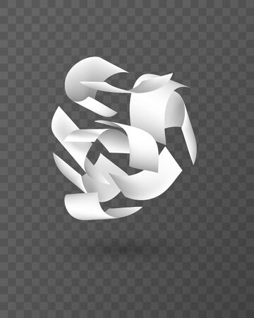 Fly papers set. Chaotic falling and flying empty white sheets group, scattered notes with curved pages corners, document mockup isolated on transparent background Realistic 3d vector Illustrationのイラスト素材