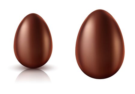 Chocolate egg whole realistic vector illustration. Easter chocolate sweets in eggs shape with reflection and shadow, isolated on white backgroundのイラスト素材