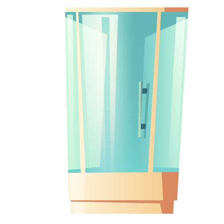 Shower cabin with glass door isolated on white background. Vector cartoon illustration of modern bath cubicle with handle. Equipment of bathroom interior in house or hotelのイラスト素材