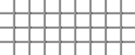Steel grid from reinforced rebars, welded metal wire mesh. Vector realistic lattice of iron rods for building construction, cage or prison cell. Grate of stainless armature on white background