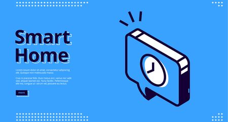 Smart home banner. Internet of things technology concept. Vector landing page of house control system with isometric icon of time reminder, intelligent clockのイラスト素材