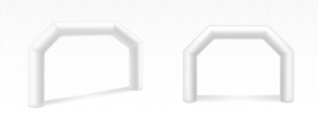 Inflatable arches for advertising, races, marathon and sports events. Blank archways or gate, finish or start on sports competition isolated on white background, Realistic 3d vector illustrationのイラスト素材