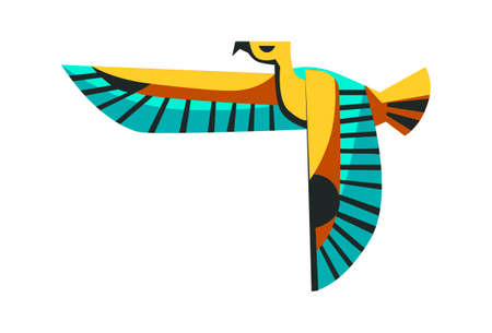Sacred animal of ancient Egypt, flying falcon, the embodiment of the sun god Ra Horus, cartoon vector illustrationのイラスト素材