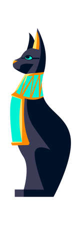 Sacred animal of ancient Egypt, black cat, the embodiment of the goddness bastet, cartoon vector illustrationのイラスト素材
