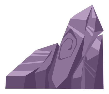 Huge hill with green grass, gray stone boulder or rock cartoon vector illustration, landscape elementのイラスト素材