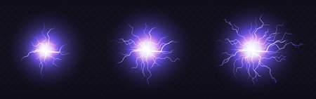 Electric ball, round lightning, blue thunderbolt circles of small, medium and large size. Magic...