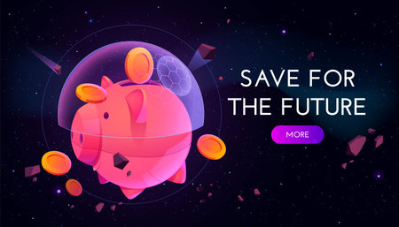 Save for future banner. Concept of financial strategy and protection retirement savings. Vector...