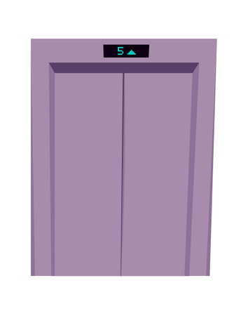 Metal closed elevator doors, lift entrance and floor indicator cartoon vector illustrationのイラスト素材