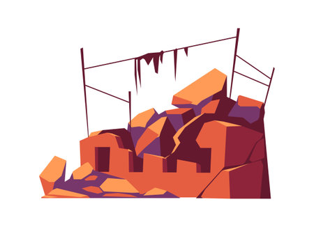 Destroyed building, damaged structure, consequences of a disaster, cataclysm or war, cartoon vector isolated illustrationのイラスト素材