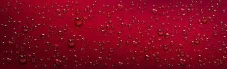 Red background with transparent water droplets. Vector realistic illustration of wet red surface...