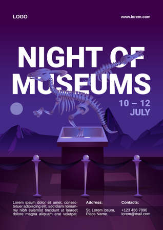 Night of museums cartoon flyer with dinosaur.のイラスト素材