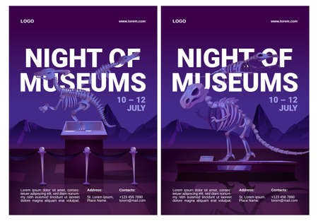 Night of museums flyers with dinosaur skeletonsのイラスト素材