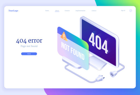 404 error isometric landing banner, lost internetのイラスト素材
