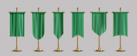 Green pennant flags mockup, blank vertical bannersのイラスト素材