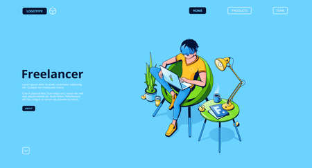 Vector landing page of freelancer, remote workのイラスト素材