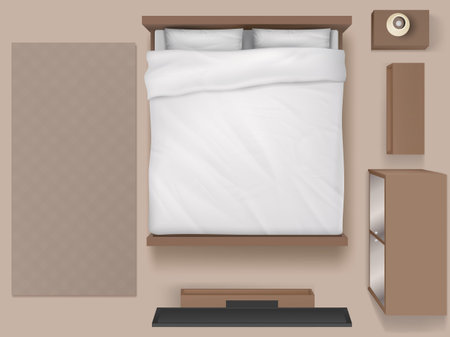 Bedroom interior top view, modern 3d home or hotelのイラスト素材